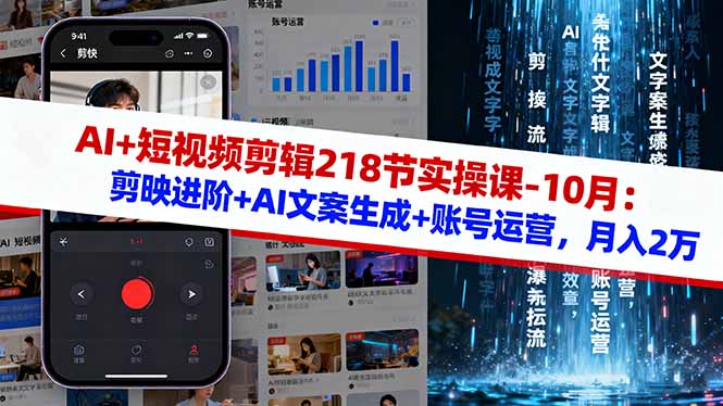 AI+短视频剪辑218节实操课-10月：剪映进阶+AI文案生成+账号运营，月入2万-理想项目库
