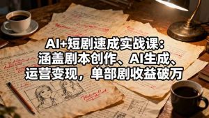 AI+短剧速成实战课:涵盖剧本创作、AI生成、运营变现,单部剧收益破万-理想项目库