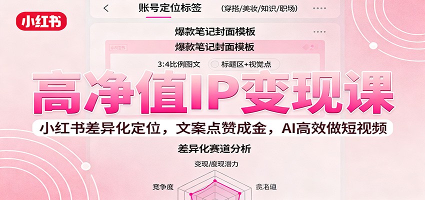 高净值IP变现课：小红书差异化定位，文案点赞成金， AI高效做短视频-理想项目库