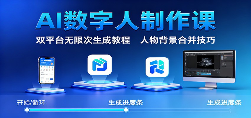 AI数字人制作课：双平台无限次生成教程，人物背景合并技巧-理想项目库