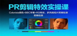 PR剪辑特效实操课:Colorista调色+BBC字幕+RG特效,多风格短片剪辑包装-理想项目库