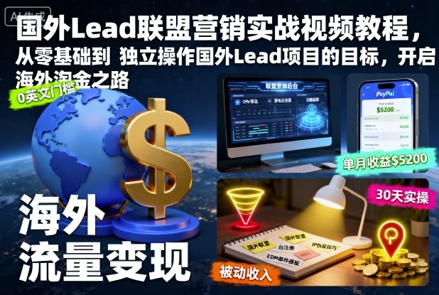 国外Lead联盟营销实战视频教程，从零基础到独立操作国外Lead项目的目标，开启海外淘金之路-理想项目库