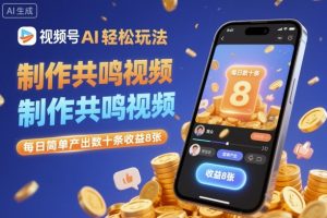 视频号AI轻松玩法,制作共鸣视频,每日简单产出数十条收益8张-理想项目库