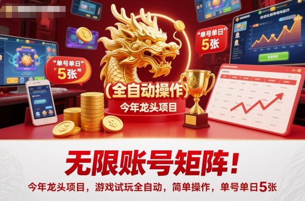 无限账号矩阵！今年龙头项目，游戏试玩全自动，简单操作，单号单日5张【揭秘】-理想项目库