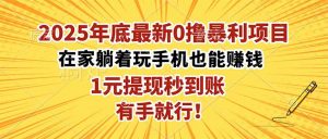 2025年底最新0撸暴利项目，在家也能躺赚，1元秒提现，有手就行！-理想项目库
