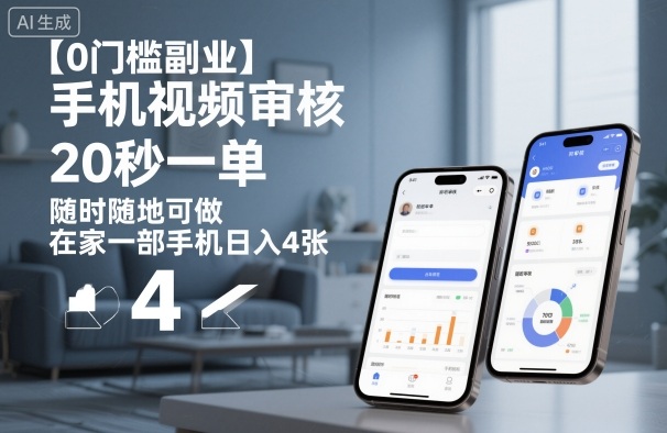 【0门槛副业】手机视频审核，20秒一单，随时随地可做，在家一部手机日入4张【揭秘】-理想项目库