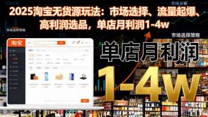 2025淘宝无货源玩法:市场选择、流量起爆、高利润选品,单店月利润1-4w-理想项目库