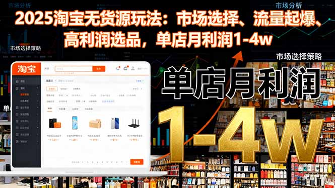 2025淘宝无货源玩法：市场选择、流量起爆、高利润选品，单店月利润1-4w-理想项目库