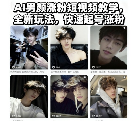 AI男颜涨粉短视频教学，全新玩法，快速起号涨粉-理想项目库