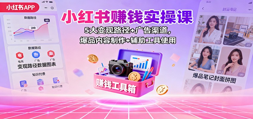 小红书赚钱实操课:5大变现路径+广告渠道,爆品内容制作+辅助工具使用-理想项目库