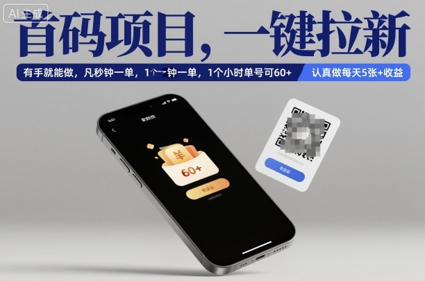 首码项目，一键拉新，有手就能做，几秒钟一单，1个小时单号可60+，认真做每天5张+收益【揭秘】-理想项目库