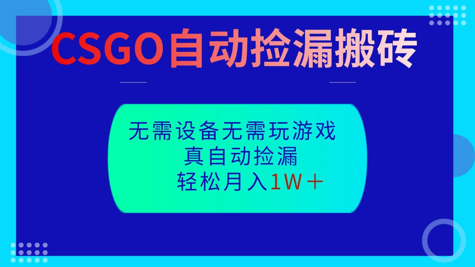 CSGO自动捡漏搬砖，当天操作当天见结果，无需了解游戏，包教包会包落地-理想项目库