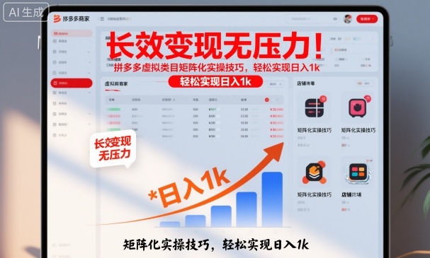 长效变现无压力！拼多多虚拟类目矩阵化实操技巧，轻松实现日入1k【揭秘】-理想项目库
