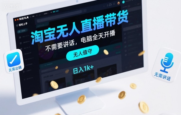 淘宝无人直播带货，不需要出镜，不需要讲话，电脑全天开播，轻松上手，日入1k+【揭秘】-理想项目库