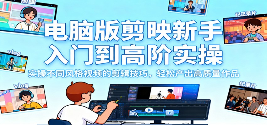 电脑版剪映新手入门到高阶实操,实操不同风格视频的剪辑技巧,轻松产出高质量作品-理想项目库