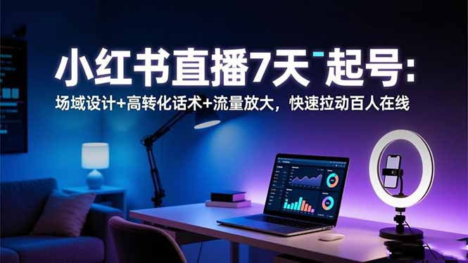 小红书直播7天起号：场域设计+高转化话术+流量放大，快速拉动百人在线-理想项目库