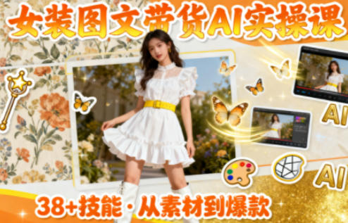女装图文带货的AI实操课，覆盖38个实用技能，快速提升素材制作效率-理想项目库