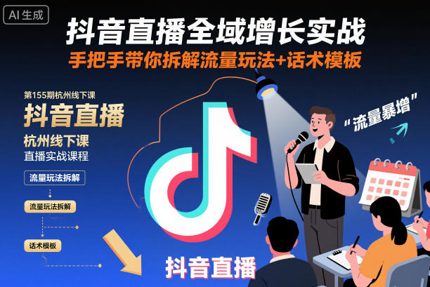 抖音直播全域增长实战第155期杭州线下课，手把手带你拆解流量玩法+话术模板-理想项目库