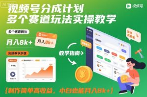 视频号分成计划多个赛道玩法实操教学,制作简单高收益,小白也能月入8k+-理想项目库