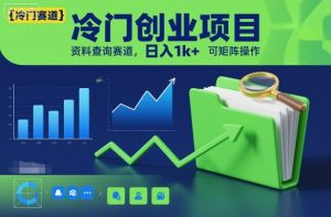 冷门创业项目,资料查询赛道,日入1k+,可矩阵操作-理想项目库