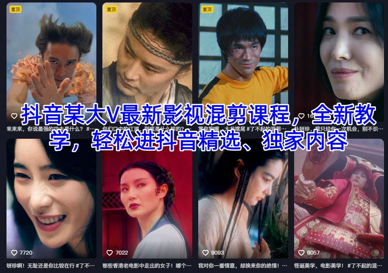 抖音某大V最新影视混剪课程，全新教学，轻松进抖音精选、独家内容-理想项目库