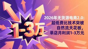 2026年无货源电商2.0【更新】:超低费比技术突破自然流天花板,单店月利润1-3万元-理想项目库