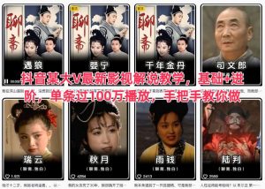 抖音某大V最新影视解说教学,基础+进阶,单条过100万播放,手把手教你做-理想项目库