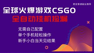 火爆游戏CSGO全自动捡漏,独家最新玩法,单个手机可操作,新手小白日入500+-理想项目库