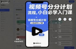 视频号分成计划实操流程,小白必学入门课-理想项目库