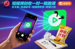短视频创收一对一陪跑课,含文案+快速起号+短视频带货+种草计划-理想项目库