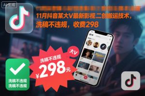 11月抖音某大V最新影视二创搬运技术,洗稿不违规,收费298-理想项目库
