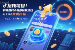 捡钱项目!抖音賺钱小程序拉新活动,抖音端内宣发拉新,一单3米,有人半个月搞了1W+-理想项目库