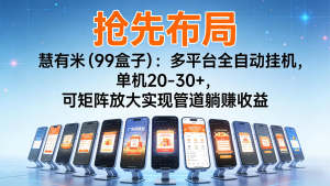 抢先布局慧有米(99盒子):多平台全自动挂机,单机20-30+,可矩阵实现管道躺赚-理想项目库