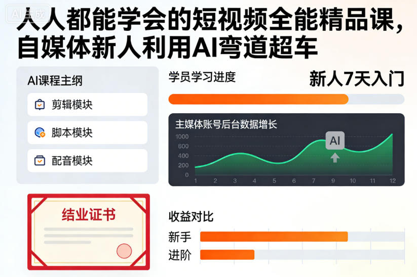 人人都能学会的短视频全能精品课，自媒体新人利用AI弯道超车-理想项目库
