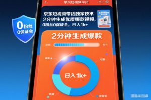 京东短视频带货独家技术,2分钟生成一条优质爆款视频,0粉丝0保证金,日入1k+【揭秘】-理想项目库