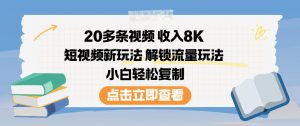 20多条视频收入8K,短视频新玩法,解锁流量玩法,小白轻松复制-理想项目库