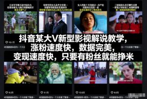 抖音某大V新型影视解说教学,涨粉速度快,数据完美,变现速度快,只要有粉丝就能挣米-理想项目库