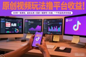 原创视频玩法撸平台收益,3分钟一条原创,适合头条+百家+视频号+抖音,一个作品吃多份收益-理想项目库