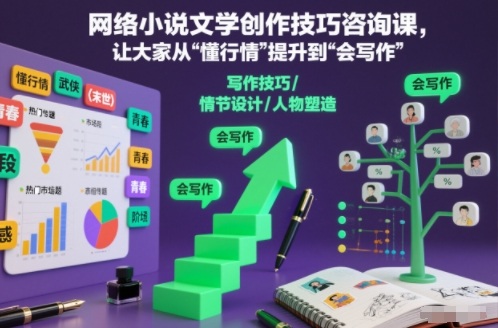 网络小说文学创作技巧咨询课，让大家从“懂行情”提升到”会写作”的高度-理想项目库