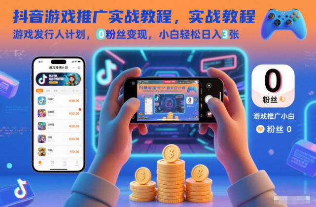 抖音游戏推广实战教程，游戏发行人计划，0粉丝变现，小白轻松日入3张-理想项目库