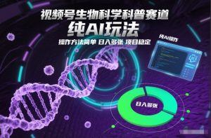 视频号生物科学科普赛道,纯AI玩法,操作方法简单,日入多张,项目稳定-理想项目库